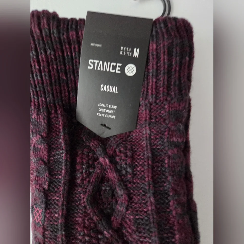 Stance Mens Habitat Burgundy Slipper Crew Socks Heavy Cushion Sherpa Size M